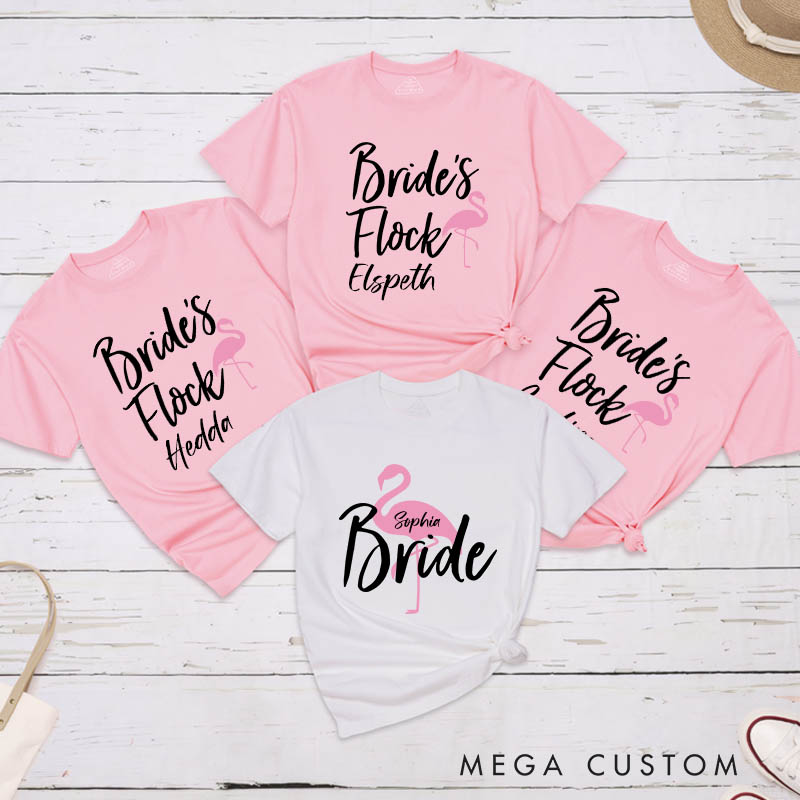 Personalized Bride Flamingo Matching T-Shirt Bride's Flock T-Shirt Bridesmaid Wedding T-Shirt Bachelorette Party Gift