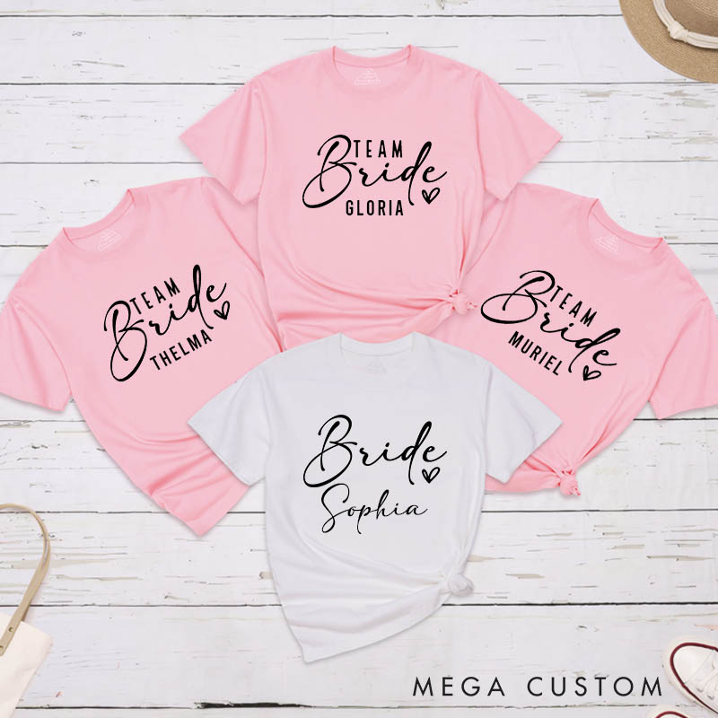 Personalized Bride with Heart Matching T-Shirt Team Bride T-Shirt Bridesmaid T-Shirt Bachelorette Party Gift