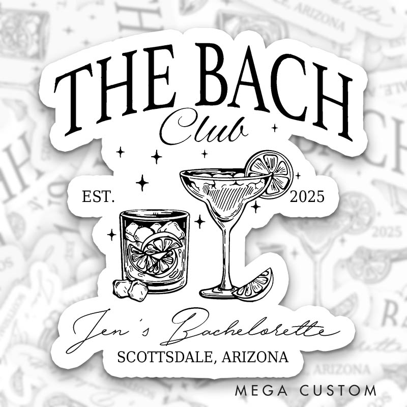 Personalized Bride Bachelorette Party Sticker Bridesmaid The Bach Club Sticker with Name Wedding Hen Party Sticker Hen Party Sticker