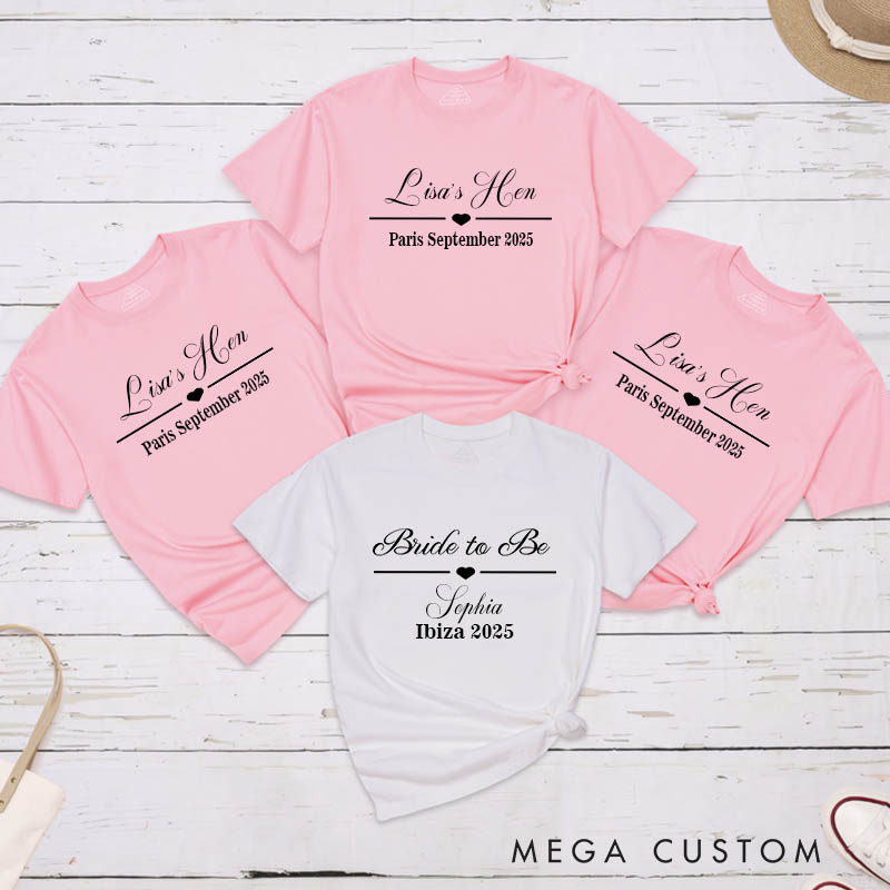 Personalized Bride to Be with Heart Matching T-Shirt Team Bride Hen Party T-Shirt Bridesmaid T-Shirt Bachelorette Party Gift