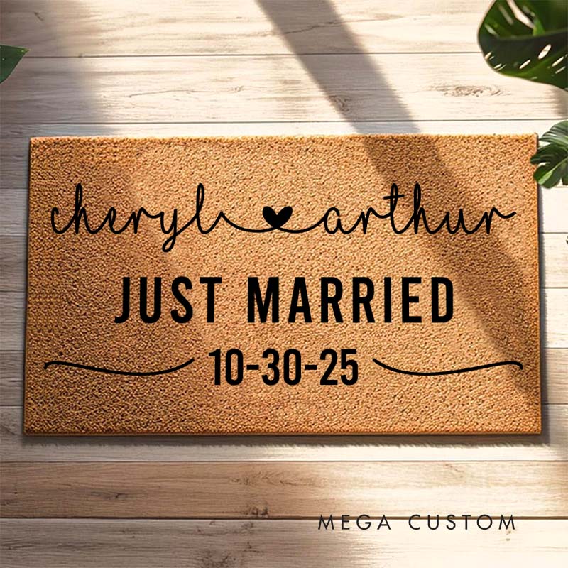 Personalized Couple Just Married Doormat Custom Newlyweds First Name with Heart Door Mat Mr and Mrs Hubby Wifey Husband Wife Gift for Him Her