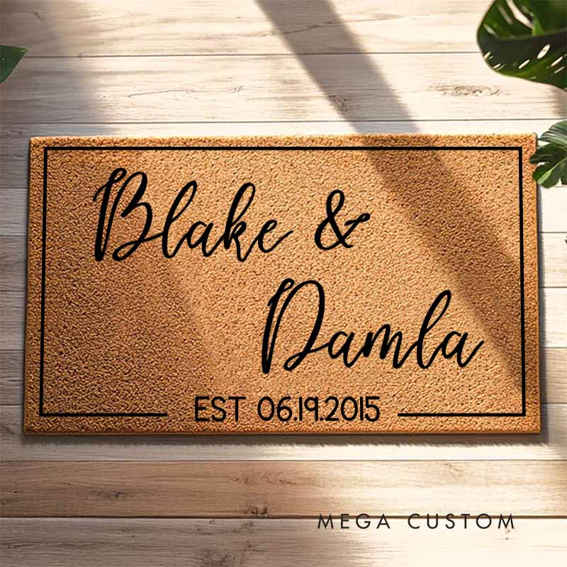 Personalized Couple 5th Anniversary Doormat Couple Elegant Script Doormat with Names and Established Year Newlyweds Doormat