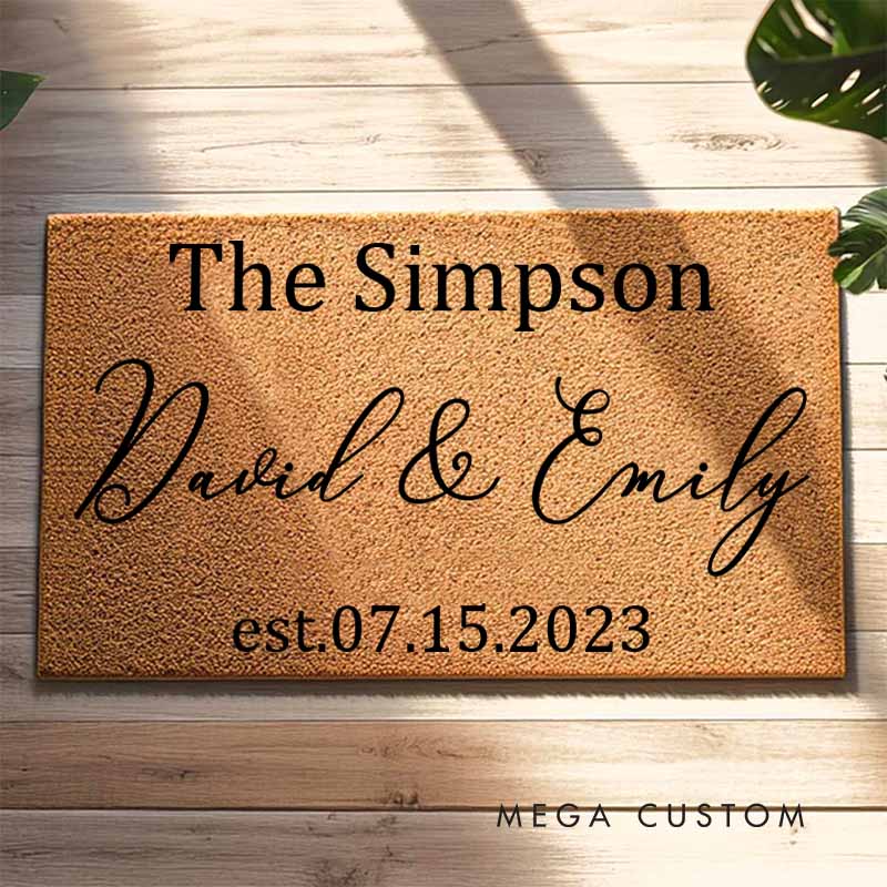 Personalized Couple Anniversary Doormat Couple Name Doormat with Last Name and Established Year Newlyweds Doormat for Him Her