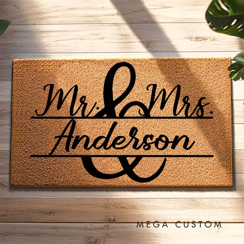 Personalized Couple Mr and Mrs Last Name Doormat Custom Newlyweds Door Mat Hubby Wifey Valentine's Day Doormat Wedding Husband Wife Gift for Him Her