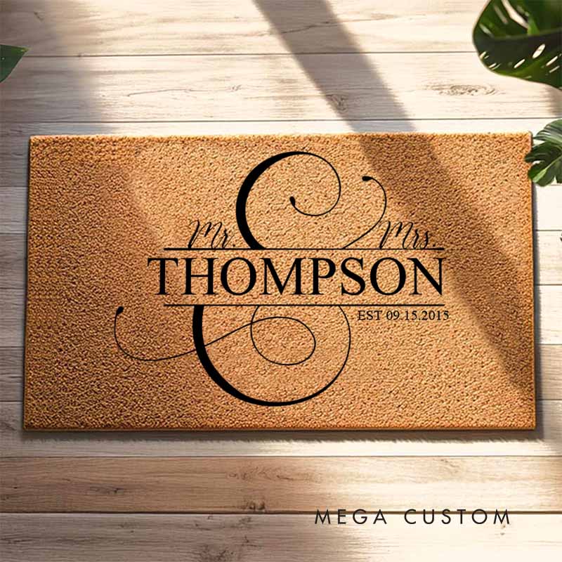 Personalized Mr. and Mrs. Anniversary Doormat Elegant Script Design Doormat with Last Name Couple Wedding Anniversary Doormat