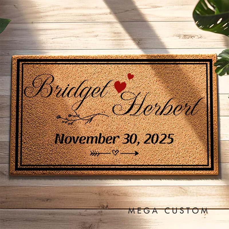 Personalized Couple 2 Frames Doormat Custom Newlyweds Floral Door Mat Hubby Wifey Name and Date Doormat Wedding Husband Wife Gift for Him Her