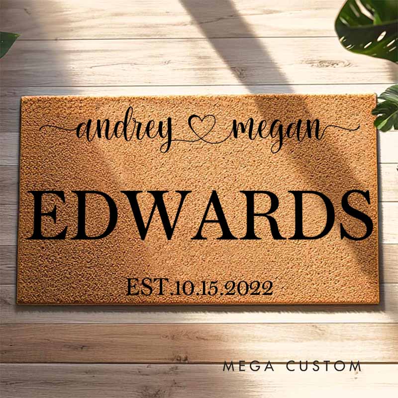 Personalized Husband Wife Anniversary Doormat Couple Name Anniversary Doormat with Heart Last Name and Year Newlywed Anniversary Gift
