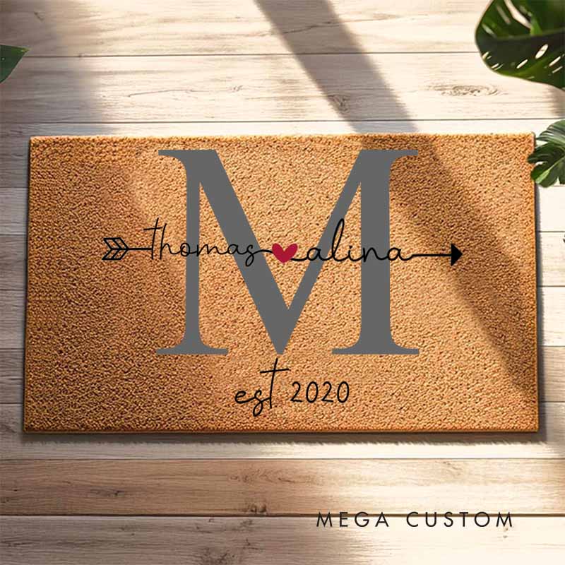 Personalized Couple Initial Anniversary Doormat Romantic Couple Last Name Design Doormat with Arrow Heart Husband Wife Wedding Anniversary Doormat