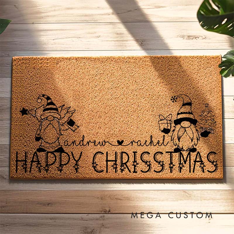 Personalized Couple Happy Christmas Gnome Doormat Custom Newlywed Name Xmas Door Mat Boyfriend Girlfriend Husband Wife Christmas Gift for Him Her
