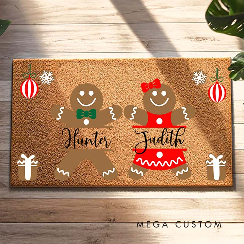 Personalized Couple Gingerbread Christmas Doormat Custom Newlywed Name Xmas Door Mat Boyfriend Girlfriend Husband Wife Christmas Gift for Him Her
