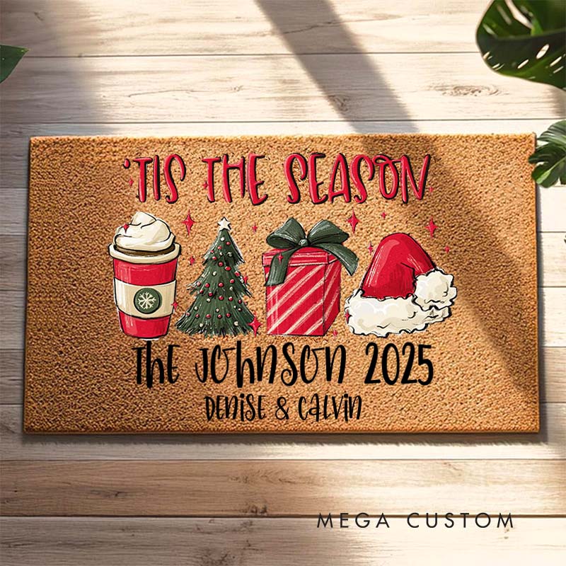 Personalized Couple Tis the Season Christmas Doormat Custom Newlywed Last Name Xmas Doormat Husband Wife First Name Doormat Christmas Gift for Him Her