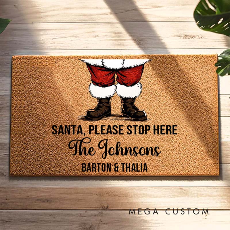Personalized Couple Santa Please Stop Here Christmas Doormat Newlywed Last Name Xmas Doormat Husband Wife Name Doormat Christmas Gift for Him Her
