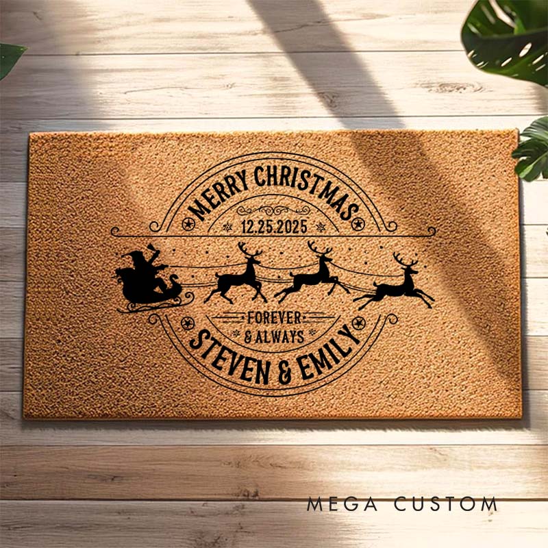 Personalized Couple Merry Christmas Forever and Always Doormat Newlywed Name Xmas Doormat Husband Wife Boyfriend Girlfriend Christmas Gift for Him Her