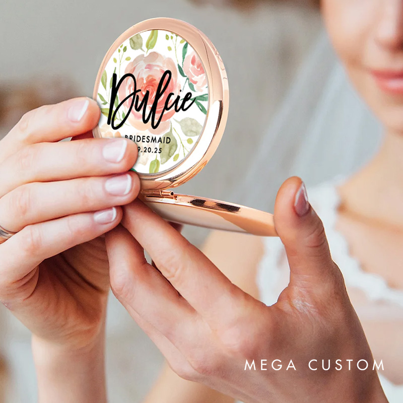 Personalized Bridesmaid Floral Mirror with Name Custom Bride Name Compact Mirror Bachelorette Party Mirror Bridesmaid Proposal Bridal Shower Gift