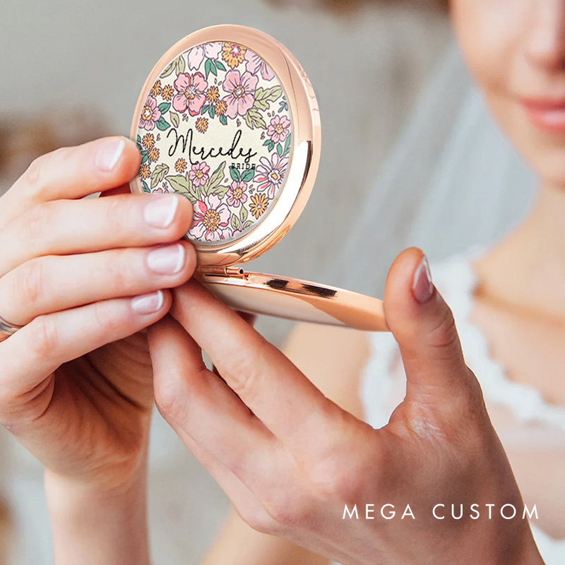 Personalized Stunning Bridesmaid Floral Mirror Custom Bride Name Compact Mirror Bachelorette Party Mirror Bridesmaid Proposal Bridal Shower Gift