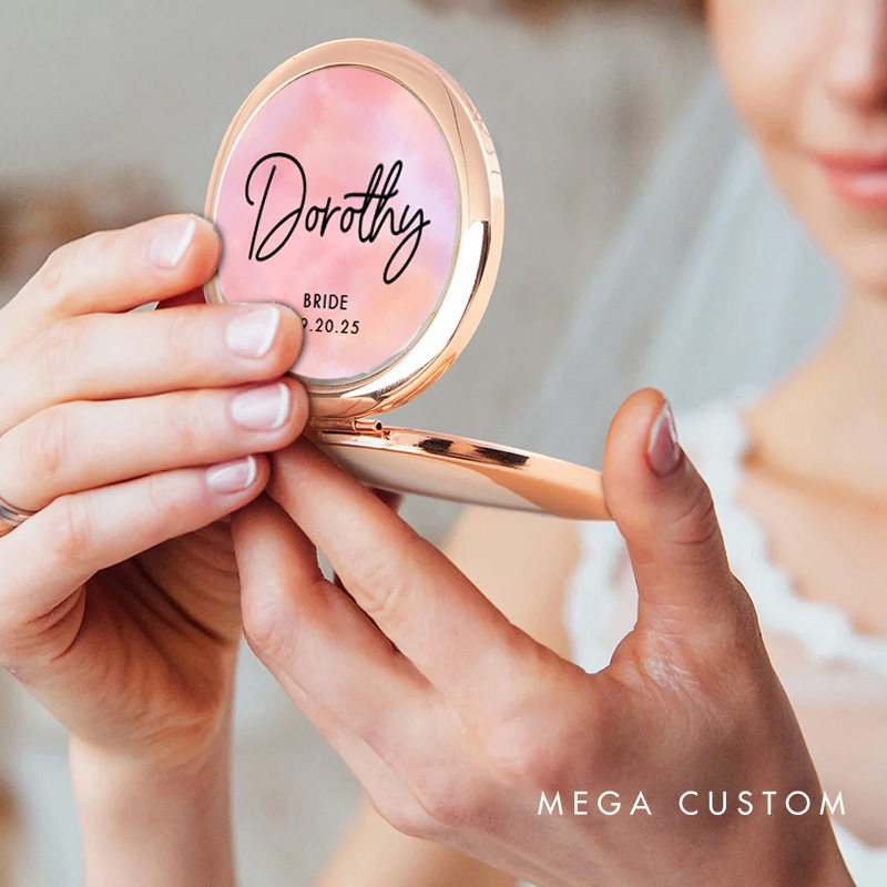 Personalized Bridesmaid Watercolor Pink Mirror Custom Bride Name Compact Mirror Bachelorette Party Mirror Bridesmaid Proposal Bridal Shower Gift