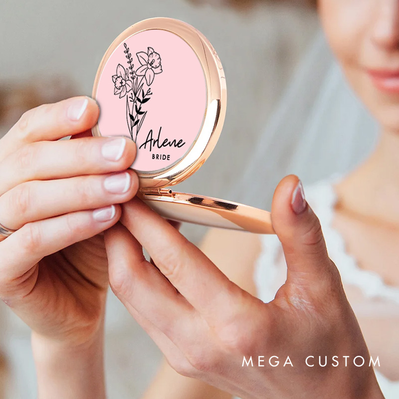 Personalized Bridesmaid Birth Flower Mirror Custom Bride Moth Flower Compact Mirror Bachelorette Party Mirror Bridesmaid Proposal Bridal Shower Gift