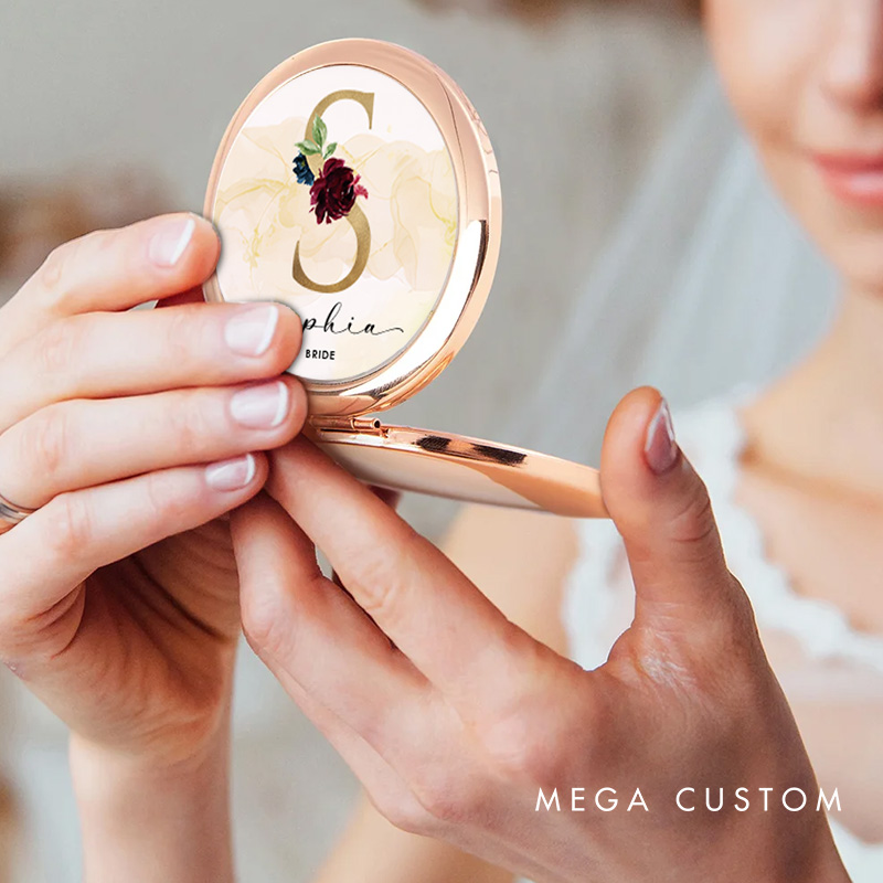 Personalized Bridesmaid Floral Initials Mirror Custom Bride Name Compact Mirror Bachelorette Party Mirror Bridesmaid Proposal Bridal Shower Gift