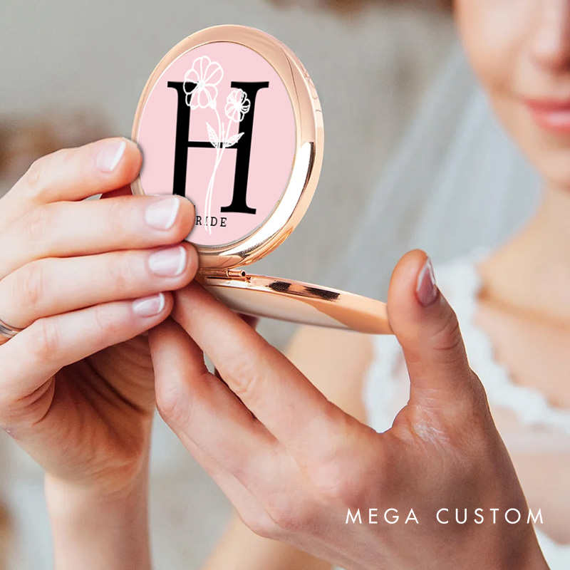 Personalized Bridesmaid Birth Flower Mirror Custom Bride Initials Compact Mirror Bachelorette Party Mirror Bridesmaid Proposal Bridal Shower Gift