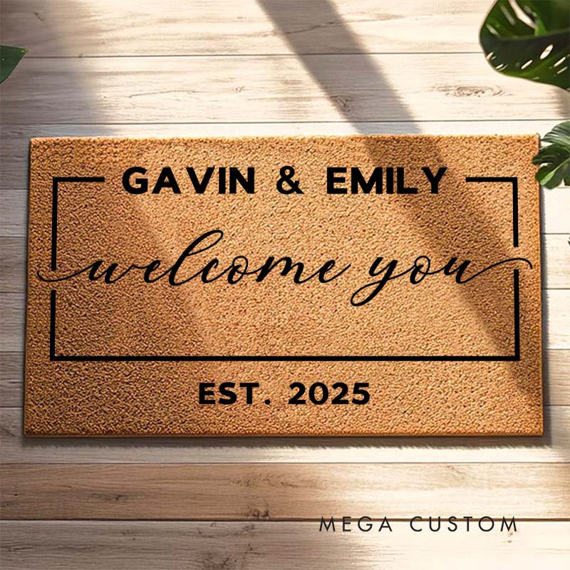 Personalized Couple Mr. and Mrs. Doormat Custom Newlyweds Name Doormat with Established Date New Couple Wedding Engagement Gift for Him Her