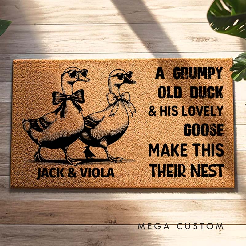 Personalized Duck and Goose Doormat A Grumpy Old Duck and His Lovely Goose Couple Doormat Anniversary Gift for Couple