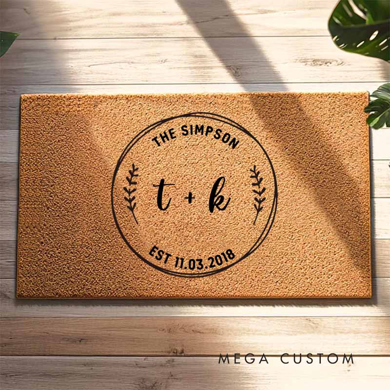 Personalized Anniversary Doormat Couple Initials Wedding Anniversary Doormat with Name and Established Date Husband Wife Anniversary Gift