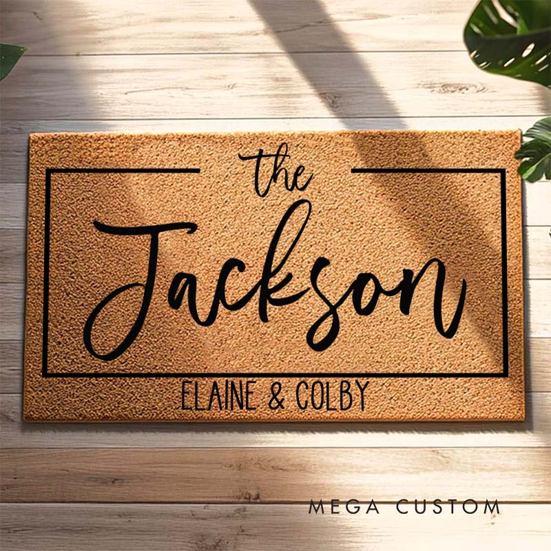 Personalized Couple Last Name Minimalist Frame Doormat Custom Couple First Name Door Mat Mr and Mrs Doormat Hubby Wifey Husband Wife Gift for Him Her
