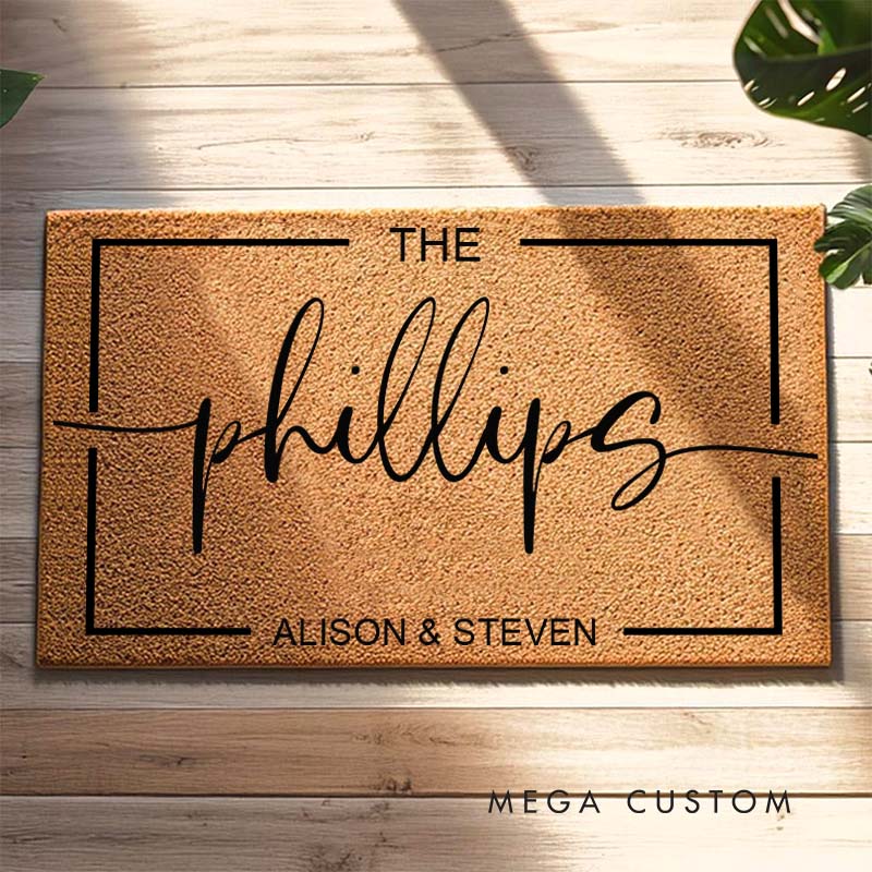 Personalized Charming Couple Last Name Frame Doormat Custom Couple First Name Door Mat Mr and Mrs Doormat Hubby Wifey Husband Wife Gift for Him Her