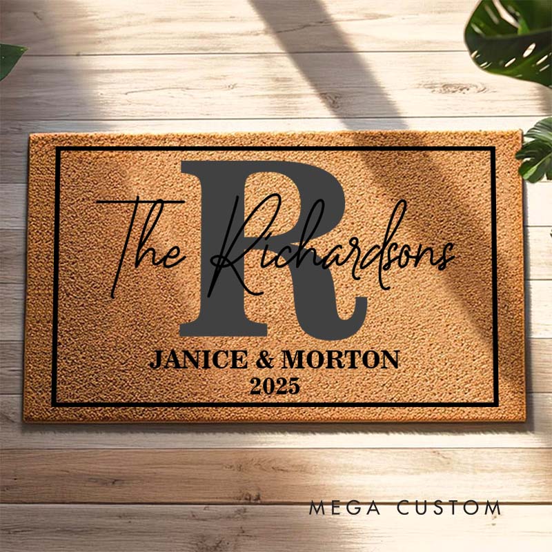 Personalized Couple Last Name Frame Doormat Custom Newlyweds First Name Door Mat Mr and Mrs Initials Doormat Hubby Wifey Husband Wife Gift for Him Her