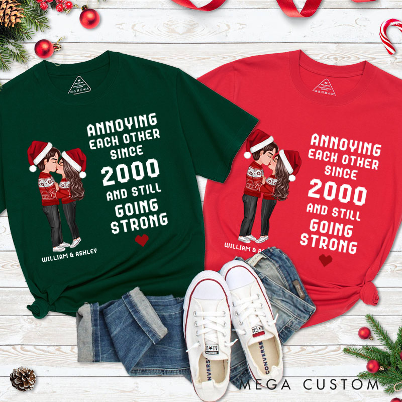 Personalized Christmas Hugging Kissing Couple T-Shirt Xmas Gift Shirt for Him Her Christmas Couple Top Cloth