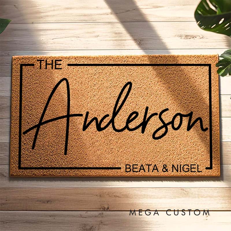 Personalized Couple Last Name Rectangular Frame Doormat Custom First Name Door Mats Mr. and Mrs. Doormat Hubby Wifey Husband Wife Gift for Him Her