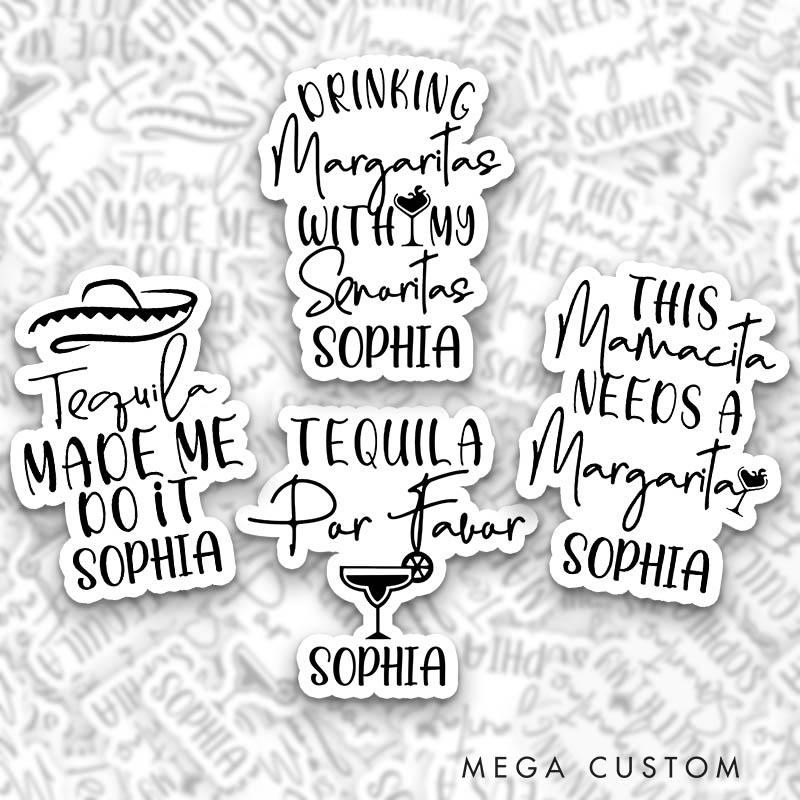 Personalized Bride Drinking Margaritas with My Señoritas Sticker Bridesmaid Hen Party Sticker Team Bride Wedding Party Sticker Bachelorette Party