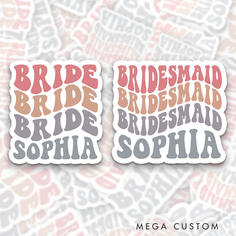 Personalized Colorful Bride Sticker with Name Bridesmaid Hen Party Sticker Wedding Bridal Party Sticker Bachelorette Party Sticker