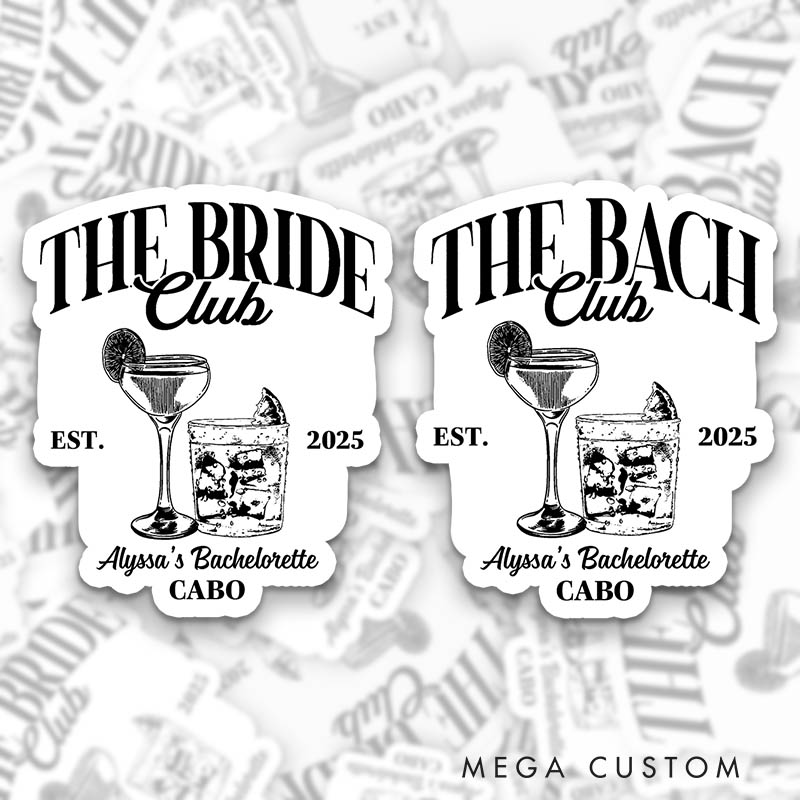 Personalized The Bride Cocktail Club Sticker with Name and Date Bridesmaid The Bach Club Sticker Team Bride Wedding Party Sticker Bachelorette Party