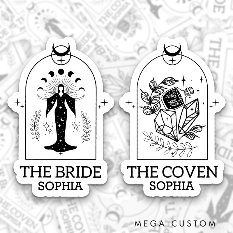 Personalized Tarot The Bride Sticker Bridesmaid Sticker Team Bride The Coven Hen Party Sticker Wedding Bridal Party Sticker Bachelorette Party