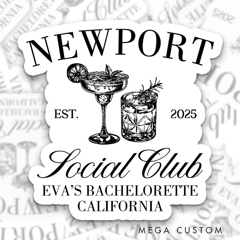 Personalized Bride Social Club Sticker with Name and Date Bridesmaid The Bach Sticker Team Bride Wedding Party Sticker Location Bachelorette Party