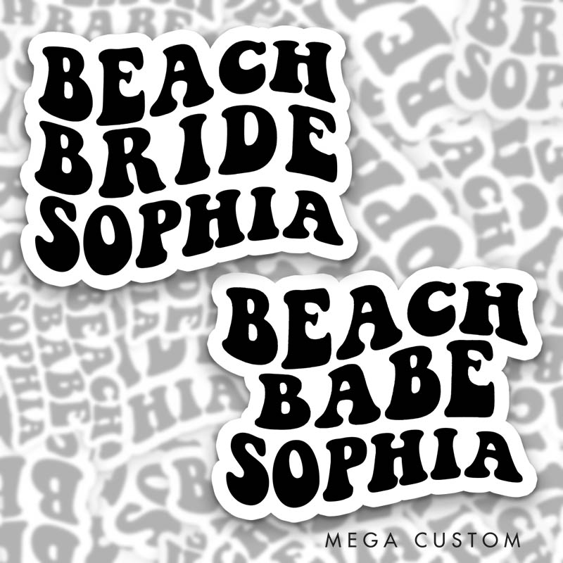 Personalized Beach Bride Sticker with Name Beach Babe Sticker Bridesmaid Hen Party Sticker Wedding Bridal Party Sticker Bachelorette Party Sticker
