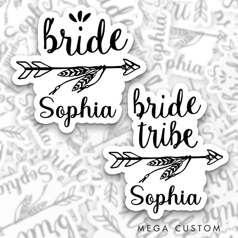 Personalized Boho Bride with Arrow Sticker Bride Tribe Sticker with Name Bridesmaid Wedding Hen Party Sticker Bachelorette Party Sticker