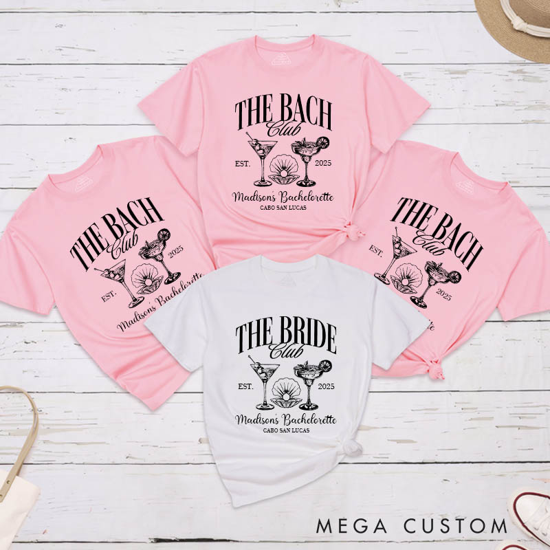 Personalized The Bride Club with Cocktail Matching T-Shirt The Bach Club T-Shirt Bridesmaid Bride Tribe T-Shirt Wedding Bachelorette Party Gift