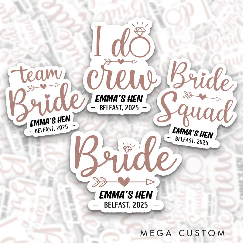 Personalized Bride with Diamond Arrow Sticker Bridesmaid I Do Crew Sticker Team Bride Wedding Hen Party Sticker Bride Squad Bachelorette Party