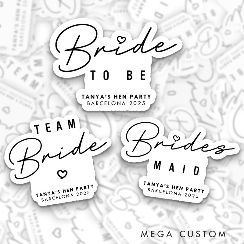 Personalized Minimalist Bride Sticker Bridesmaid Bachelorette Party Sticker with Name and Date Team Bride Location Hen Party Sticker Wedding Sticker