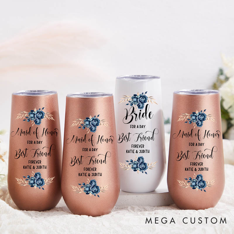 Personalized Maid of Honor for a Day Best Friend Forever Champagne Tumbler