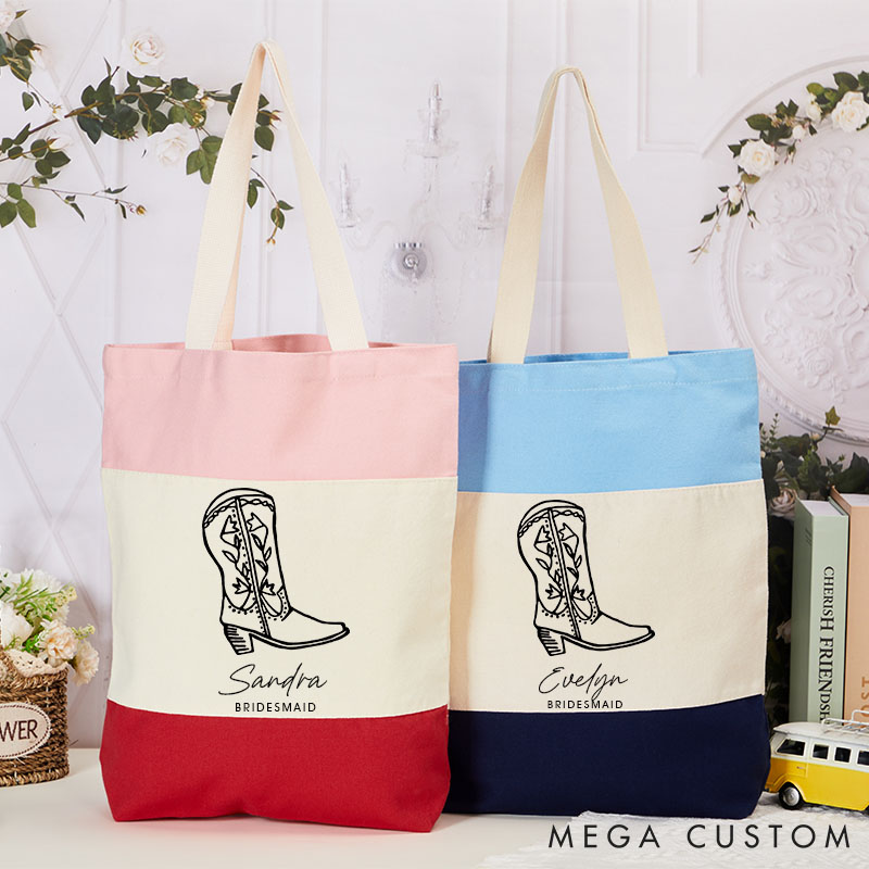 Personalized Bridesmaid Cowgirl Boots Tote Bags Nashville Bachelorette Bag for Bride
