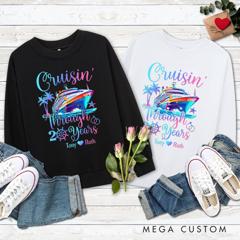 Personalized Couple Cruisin' Through 20 Years Anniversary Sweatshirt Wife Husband Vibrant Anniversary Tops for Him Her Couple Anniversary Outfits