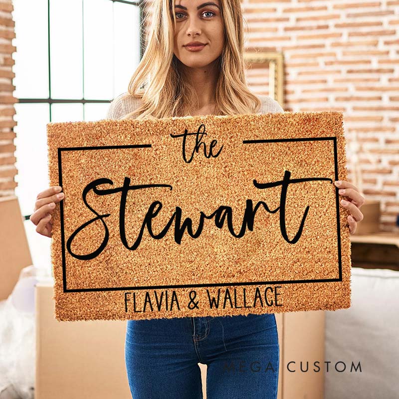 Personalized Couple Last Name Minimalist Frame Doormat Custom Couple First Name Door Mat Mr and Mrs Doormat Hubby Wifey Husband Wife Gift for Him Her