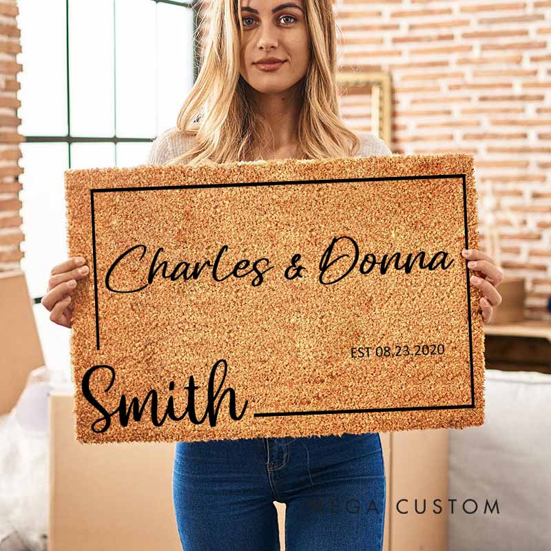 Personalized Husband Wife Anniversary Doormat Couple Doormat with Last Name and Established Date Wedding Anniversary Doormat