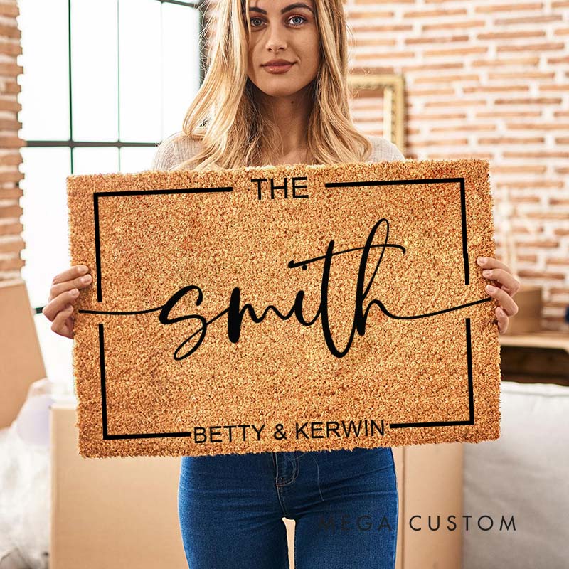 Personalized Charming Couple Last Name Frame Doormat Custom Couple First Name Door Mat Mr and Mrs Doormat Hubby Wifey Husband Wife Gift for Him Her