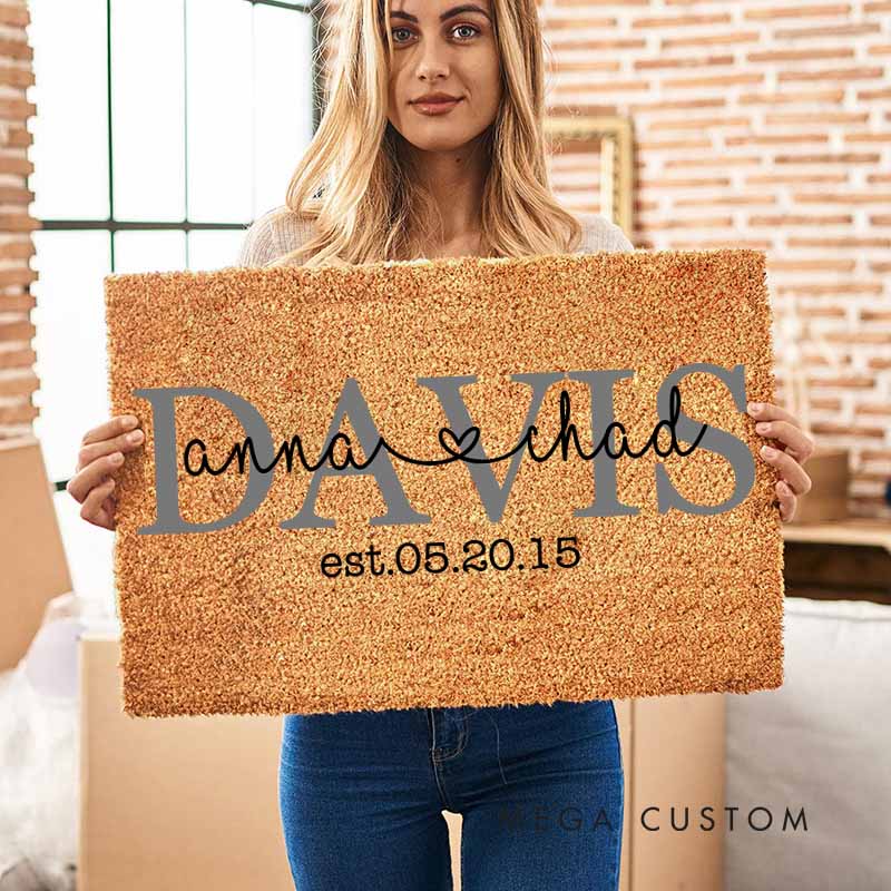 Personalized Couple Doormat Wedding Anniversary Doormat Last Name Design Doormat with Couple Name Established Date Husband Wife Anniversary Gift Mat