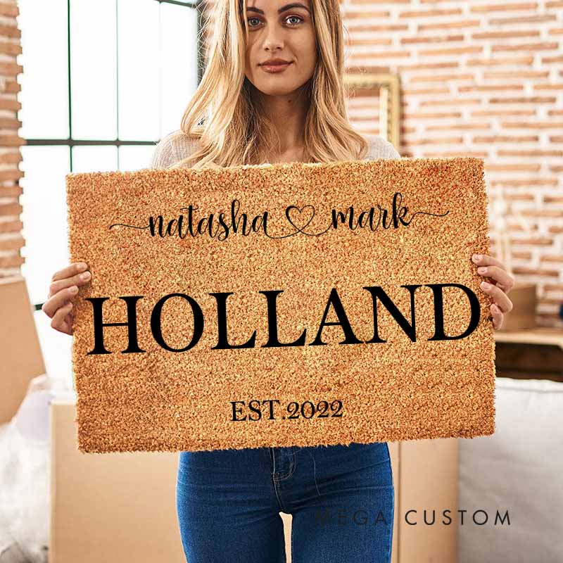 Personalized Husband Wife Anniversary Doormat Couple Name Anniversary Doormat with Heart Last Name and Year Newlywed Anniversary Gift