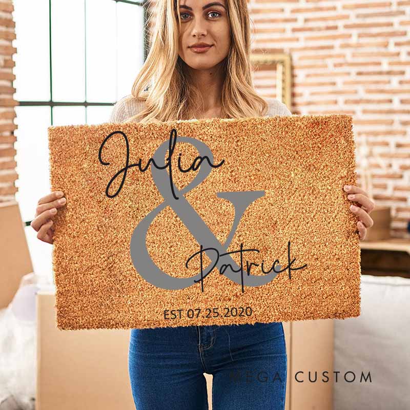 Personalized Couple Anniversary Doormat Elegant Doormat with Names and Established Date Wedding Anniversary Gift Doormat for Couple